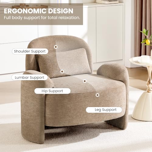 Accent Chair for Living Room, Modern Chenille Fabric Lounge Reading Sofa Chair with Lumbar Pillow, Upholstered Arm Chairs for Bedroom, Office, Brown - color: Brown