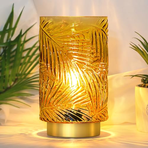 MJ PREMIER Battery Operated Lamp with Timer, Cordless Table Lamp Decorative | Battery Powered Night Light, Wireless LED Accent Glass, for Living Room Bathroom Decor Indoor Counter, Large Yellow - color: Yellow, size: Large