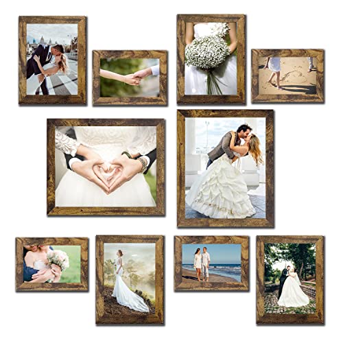 Picture Frame Set 10 pack, Farmhouse Photo Frames, Gallery Wall Frame Collage, with Two 8x10, Four 5x7, Four 4x6 Photo Frame set, in 3 Different Finishes Picture Frames For Wall or Desk,Rustic Brown - color: Rustic Brown