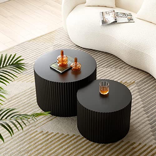 JUSTONE 2-Piece Nesting Coffee Tables Set - Modern Drum End Tables for Small Spaces, Black Round Accent Furniture for Living Room & Apartments (15.75" H) - color: 23.62'' Set of 2 Round - Black