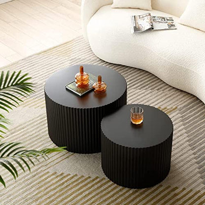 JUSTONE 2-Piece Nesting Coffee Tables Set - Modern Drum End Tables for Small Spaces, Black Round Accent Furniture for Living Room & Apartments (15.75" H) - color: 23.62'' Set of 2 Round - Black