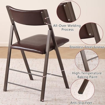 Folding Chairs 2 Pack, 450Lbs Steel Frame Foldable Dining Chairs, Brown | 1.37" Folded, Waterproof Rustproof Indoor Outdoor Padded Folding Chairs for Dining Room, Conference Rooms, Weddings, Events - color: Brown