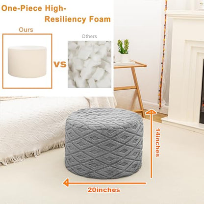 Poofieotto Round Pouf Ottoman, Couch Foot Rest,Light Gray, 20 x 20 x 14 in | All-One Foam Pouf, Ottoman Coffee Table,Couch Foot Rest,Chair Footrest,Remov. Cover, Perfect for Living Room, Bedroom & Dorm - color: Light Gray