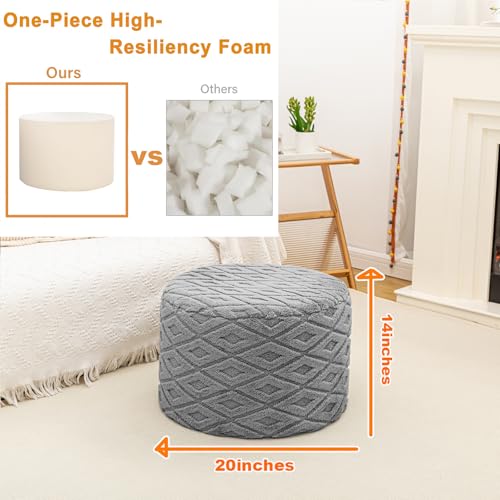 Poofieotto Round Pouf Ottoman, Couch Foot Rest,Light Gray, 20 x 20 x 14 in | All-One Foam Pouf, Ottoman Coffee Table,Couch Foot Rest,Chair Footrest,Remov. Cover, Perfect for Living Room, Bedroom & Dorm - color: Light Gray