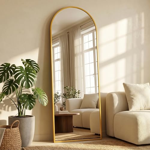 58"×18" Arched Full Length Floor Mirror, Standing Mirror with Aluminum Frame, Large Body Mirror of Free Standing/Wall Mount/Leaning for Bedroom, Living Room, Dressing Room, Gold - color: Gold, size: 58"L x 18"W