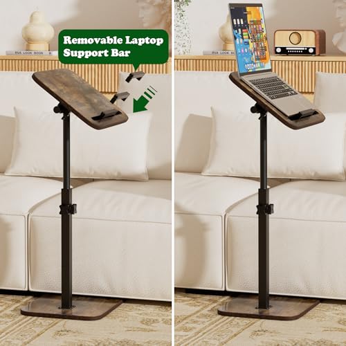 TV Tray Side Table for Couch | 360° Swivel, Adjustable Height Rotating, C Table End Table Laptop Desk, Phone & Tablet Slot - color: Rustic Brown