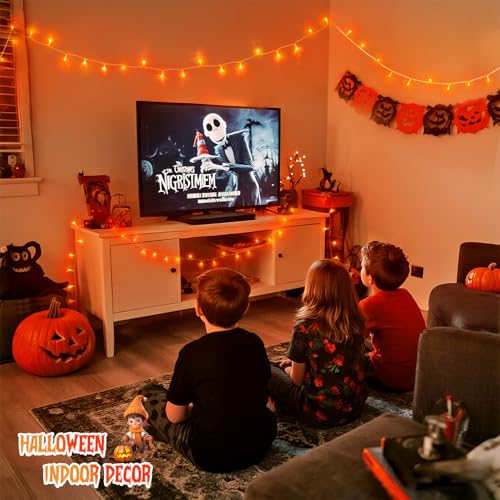 JMEXSUSS 2 Pack Orange Halloween Lights Indoor, Total 200 LED 66FT | 8 Modes, Outdoor Waterproof Orange String Lights for Halloween, Clear Wire Fall Lights for Thanksgiving Christmas Tree Decor - color: Orange