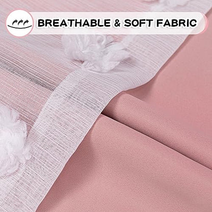 MYSKY HOME Double Layer Curtains for Girls Bedroom Kids Curtain White Pom Pom Sheer Window Curtains 2 Panels Pink Curtains Grommet Room Darkening Solid Nursery Curtains 63 Inches Length, W52 X L63 - color: Blush Pink, size: 52"W x 63"L (Pack of 2)
