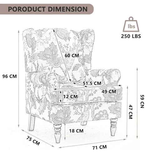 GDFStudio Modern Wingback Accent Chair with Solid Wood Legs and Cushion, Comfy Upholstered Floral Pattern Armchair, Retro Leisure Single Sofa Chair for Living Room Bedroom Home, Bean Paste Red - color: Bean Paste Red