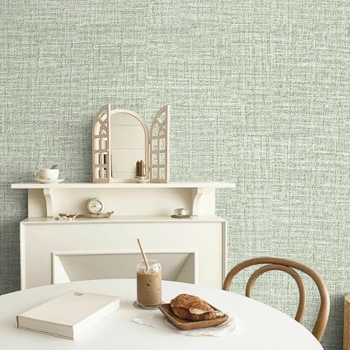 Green Grasscloth Wallpaper 17.3"x160" Faux Linen Textured Contact Paper Removable Self Adhesive Vinyl Wallpaper for Bedroom Bathroom Kitchen Cabinets - color: Green, size: 17.3" x 160"