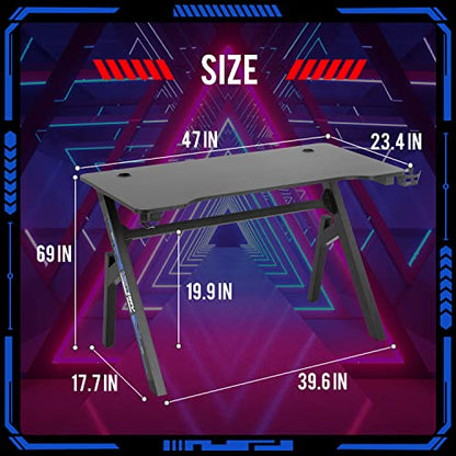 FDW Computer Desk Gaming Desk Student PC Desk Writing Desk Office Desk Modern Ergonomic Racing Style Table Workstation Carbon Fiber Headphone Hook (47in, Blue) - color: Blue, size: 47 In R Shaped