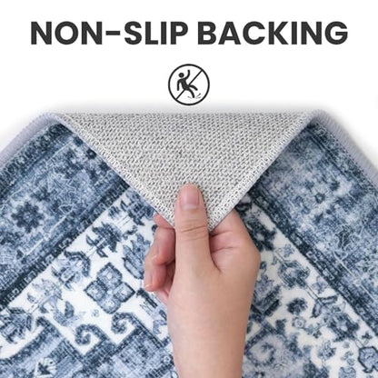 SIILOOM 3x10 Washable Runner Rug, Non Slip Soft Area Rug for Hallway Kitchen - color: Blue White, size: 3' x 10' (Runner)