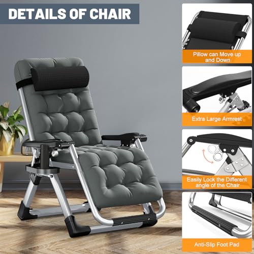 Comfy Folding Chair, Folding Lounge Chair with Cushion, Reclining Chair - color: Smoky Gray