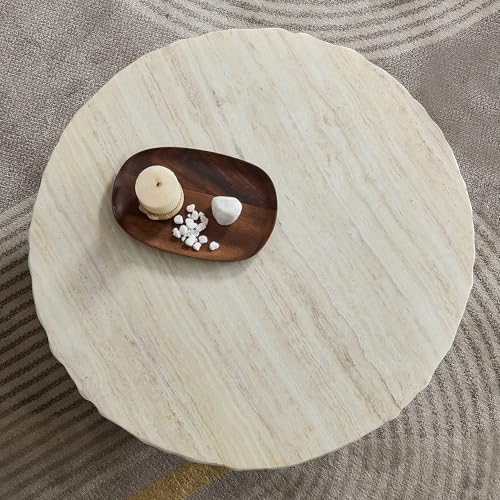 31.69" Modern Concrete Coffee Table with Base (31.69" x 12.99") | Center Table, Concrete Coffee Table, Travertine Accent Table, Living Room Furnitures, Mars Pattern - color: Mars,ø31.69" X 12.99"