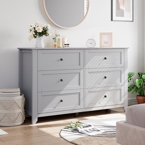 IDEALHOUSE 6 Chest of Drawers for Bedroom, 54''L Drawer Dresser, Grey | Simply 6 Drawer Dresser for Hallway Entryway, 15.8"D x 54"W x 31.5"H, Modern Lacquered Storage Organizer for Living Room - color: Grey, size: 15.8"D x 54"W x 31.5"H (6 Drawers)
