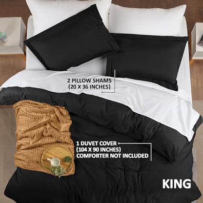 Duvet Cover King, 3 Piece Cotton Like Polyester With Zipper Closure, Black | Extra Soft and Breathable, Wrinkle & Fade Resistant, Includes Duvet Cover and 2 Pillow Shams, Comforter Not Included, OekoTex - color: Black, size: King - Duvet Cover Set