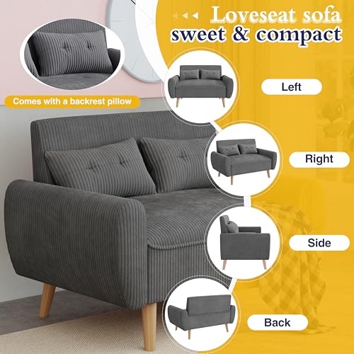 47'' Small Loveseat Sofa, 2 Seat Compact Couch with Tapered Legs, Dark Grey Upholstered Furniture, Solid Wood Frame, Comfy Foam Cushion, Easy Assembly for Small Spaces - color: Dark Grey