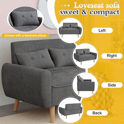 47'' Small Loveseat Sofa, 2 Seat Compact Couch with Tapered Legs, Dark Grey Upholstered Furniture, Solid Wood Frame, Comfy Foam Cushion, Easy Assembly for Small Spaces - color: Dark Grey