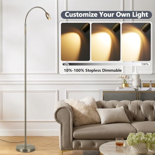 Reading Floor Lamp, 72" LED Dimmable Lamp with Gooseneck,Zoomable Spotlight | Adjustable Color Beam Standing Lamp, Touch & Remote Control, Task Craft, Sewing, Bedroom Living Room, Office, Bronze - color: Bronze