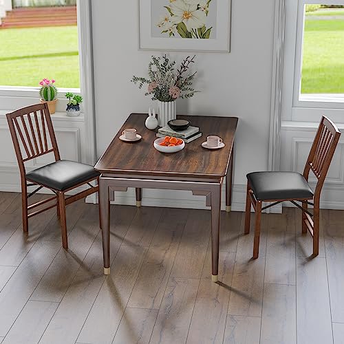GIANTEX Folding Dining Chairs Set of 4, Foldable Wood Kitchen Chairs with Padded Seat, Solid Wood Frame, Max Load 400 Lbs, No Assembly Easy to Store Wooden Dining Chairs for Apartment, Small Space - color: Walnut-slat Back