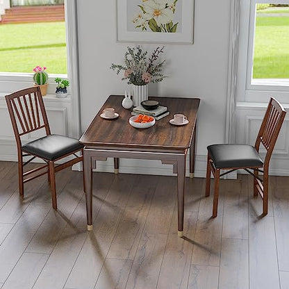 GIANTEX Folding Dining Chairs Set of 4, Foldable Wood Kitchen Chairs with Padded Seat, Solid Wood Frame, Max Load 400 Lbs, No Assembly Easy to Store Wooden Dining Chairs for Apartment, Small Space - color: Walnut-slat Back