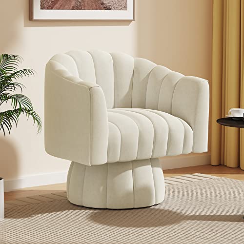Dewhut Swivel Accent Chair, Barrel Accent Chair, Velvet, Beige | Velvet Upholstered Round Arm Chair with 360° Swivel Base, Mid Century Modern Living Room Chair, Easy Setup - color: Beige