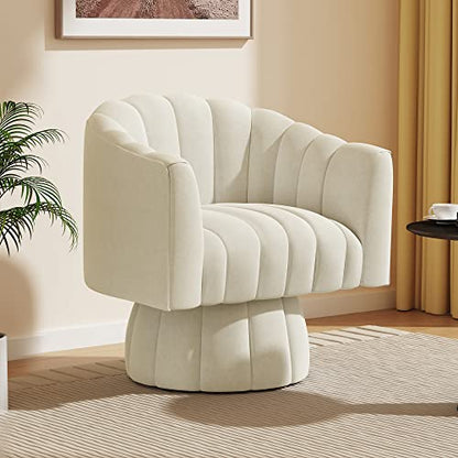 Dewhut Swivel Barrel Accent Chair, Velvet Reading Armchair, Beige, Set 1 | Mid Century Style, Modern Round ArmChair With 360° Swivel Base, For Living Room / Bedroom / Office - color: Beige