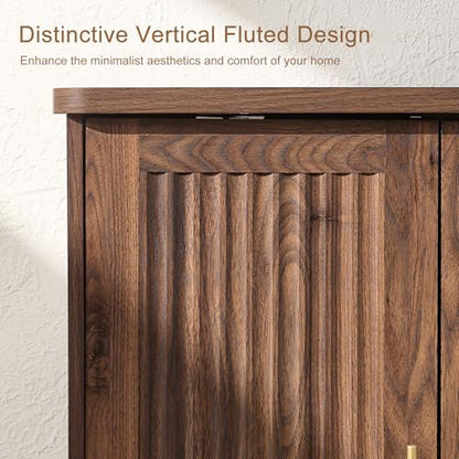 Okvnbjk Modern Sideboard Buffet Cabinet with Storage, Walnut | Fluted Coffee Bar Cabinet with 4 Doors & Adjustable Shelves for Kitchen, Dining Room, Living Room & Hallway - color: Walnut
