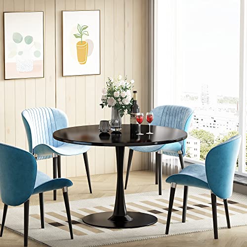 Recaceik Modern Round Dining Table, 31.5'' Tulip Table with MDF Table Top & Metal Pedestal Base for Dining Room Living Room Cafe, Kitchen Table w/ 0.71” Thickened Tabletop for 2-4 People, Black - color: Black