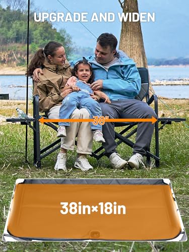 TIMBER RIDGE Double Camping Chair Portable Loveseat, Heavy Duty Folding Camp Couch, 2 person Director Chairs with Cup Holder for Outdoor Lawn Tailgates Picnic Sports Soccer Games Supports 600 lbs Blue | Heavy Duty Folding Camp Couch for 2 Person with Cup