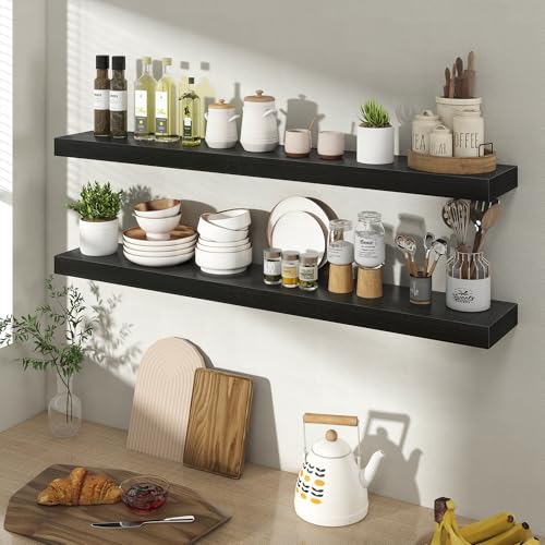 Acovy 40 Inch Floating Shelves for Wall 2 Pack, 40" Wall Shelves for Books, Storage, Decor, Wall Mounted Floating Shelf with Invisible Brackets for Kitchen, Living Room, Black - color: Black, size: 6.5"Wx40"L-2pcs