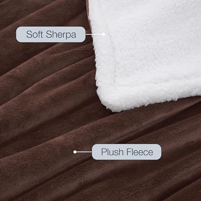 Casual Living Queen Sherpa Blanket, Reversible Fleece, 90" x 90", Brown | Cozy Sherpa Reverse, Oversized Coverage, Hypoallergenic, OEKO-TEX Compliant, Machine Washable, Plush Fleece Face - color: Brown, size: Full/Queen 90 x 90-inch