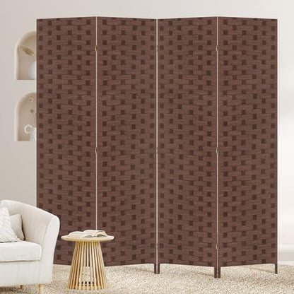 BLKMTY Room Divider, 6ft Folding Privacy Screens, Wall Divider Portable Room Seperating Freestanding Wood Screen, 4 Panels Hand-Woven Design Screen Double Hinged Dividers for Bedroom, Brown - color: Brown
