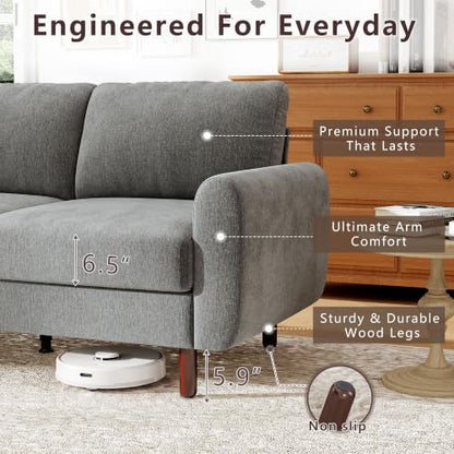 Ihanherry 68" Loveseat Sofa, Small Couch for Small Spaces, Comfy Chenille Sofa with Spring Cushion and Wood Frame, Mid Century Modern Couch, Deep Seat Couch for Living Room Bedroom Office, Grey - color: Grey