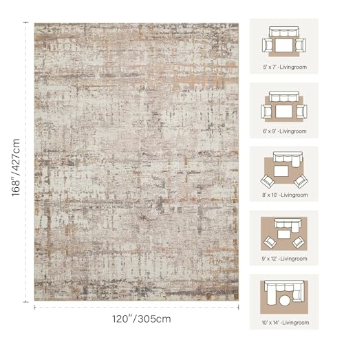 Large 10x14 Area Rugs for Bedroom & Living Room(Beige) | Machine Washable,Soft,Non-Slip,Large Rug,Stain Resistant Low Pile Carpet for Office Dining Room Kitchen Home Deco - color: Beige Grey, size: 10' x 14' (Rectangular)