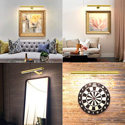 Battery Operated Picture Light Painting Light with Remote, 16'' Wall Art Gallery Display Light,Full Metal Dimmable 300LM Wall Light for Picture Painting Dartboard Gallery Art - color: Gold, size: 16inch Standard 1-Pack