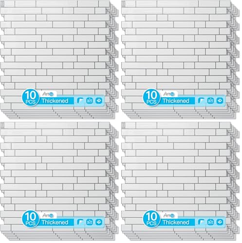 Art3d 10-Sheet Heavy-Duty Peel and Stick Backsplash, Waterproof Wall Tiles Stick on Kitchen Backsplash Living Space, White with Gray Grout (Pack of 4) - color: White with Gray Grout, size: 12 x 12 Inch (Pack of 4)