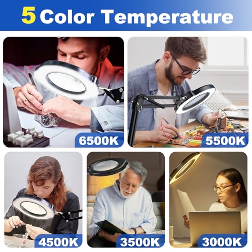 15X Magnifying Glass with Light and Stand, 2-in-1 Lighted Magnifying Desk Lamp Dimmable Magnifier Lamp with Light and Clamp Long Arm 84PCS LED Beads Real Glass Lens for Work Close Work Hobby - size: Stand & Clamp