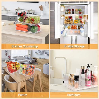 14Pack Fridge Organizer, Stackable Refrigerator Organizer Bins with Lids | BPA-Free Clear Plastic Storage Containers For Kitchen Cabinets, Fridge, Drinks, Fruits, Vegetables, Cereals, Counter Storage - size: 14-PACK