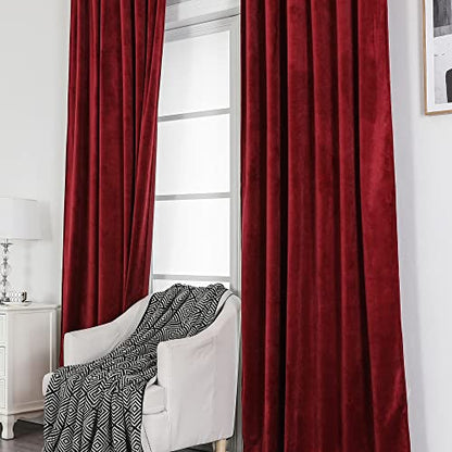 Benedeco Burgundy Red Velvet Blackout Curtains 52x108, Back Tab, 2 Panels | Elegant Room Darkening Thermal Insulated Energy Saving Noise Reducing Velvet Window Drapes for Living Room, Bedroom - color: Backtab-red, size: 52"W x 108"L (Pack of 2)