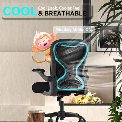Office Desk Chair with Ergonomic Lumbar Support, Extra-Thick Seat Cushion, Flip-up Arms, Breathable Mesh Back, Computer Task Chair for Home Office (All-Black Carbon Fiber Model) | Adjustable Lumbar (up/down/in/out), Rocking Mesh Back, Flip-up Arms, Easy A