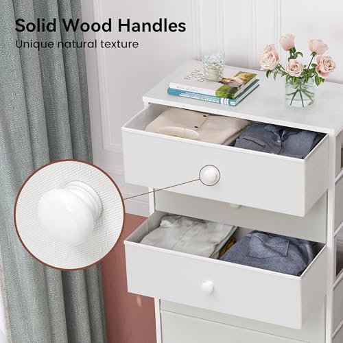 Fabric Dresser for Bedroom, Wide 7-Drawer Tall Vertical Tower (White) | Wooden Top, Steel Frame, Easy Pull Bin,Organizer Unit for Living Room, Hallway, Entryway, Nursery, Closets - color: White, style: Wide-7 Drawers
