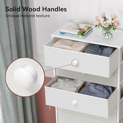 Fabric Dresser for Bedroom, Wide 7-Drawer Tall Vertical Tower (White) | Wooden Top, Steel Frame, Easy Pull Bin,Organizer Unit for Living Room, Hallway, Entryway, Nursery, Closets - color: White, style: Wide-7 Drawers