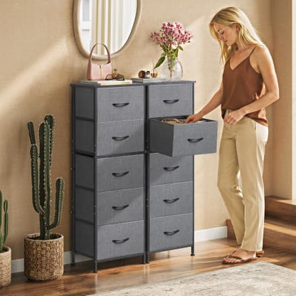 WLIVE Tall Dresser for Bedroom, 5 Drawer Dresser, Dark Grey | 5 vertical fabric drawers, Tall vertical design, Bedroom or closet use, Dresser for small spaces, Chest of drawers - color: Dark Grey