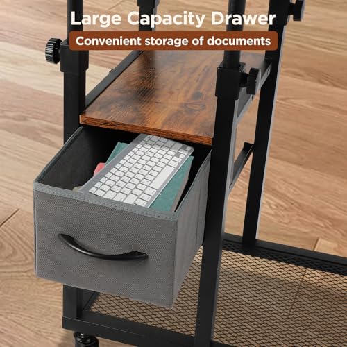 FAHKNS C Table with Wheels, Adjustable Couch Table with Charging Station, Couch with Cup Holder, Sofa Bedside Laptop Stand C Shaped TV Tray with Storage Shelves