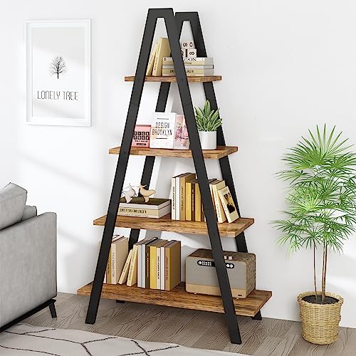 4-Tier Industrial Bookshelf with Metal Frame by Recaceik - For Home Office and Living Room