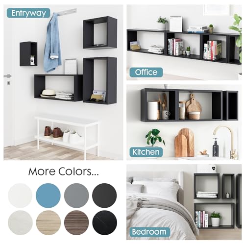 Wall Mount Shelf Set of 4, Floating Cube Shelves for Space Discovery Home and Commercial Use, Large Size Shelves Set, Black - color: Black, size: Set4