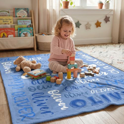 Personalized Blanket with Name, Custom Name Blanket Gifts for Kids Adults Boys Girls Teen, Soft Customized Fleece Flannel Throw for Bedroom Living Room, Birthday Christmas - color: Bright Blue