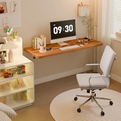 Dogsky 48" x 16" Floating Wall Desk, Fold Down Wall Table - 300 lbs Heavy Duty Solid Pine Wall Mount Folding Desk for Home Office, Laundry Room, Kitchen & Small Apartment, Burning Yellow - color: Burning Yellow, size: 48'' x 15.7'' x 8.3''