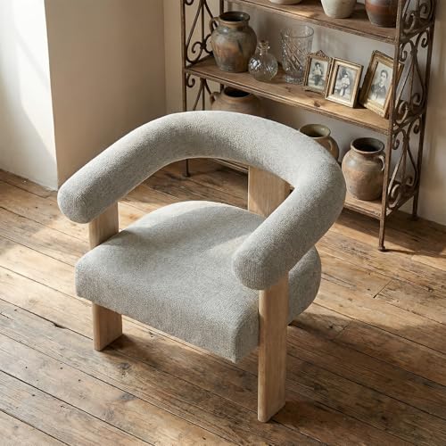 VKNOW Barrel Accent Chairs Set of 2 with Armrests and Rubberwood Legs | Mid Century Modern Upholstered Living Room Chairs with Open Back, Chenille Fabric, for Living Room, Bedroom, Light Gray - color: Light Gray, size: Set of 2